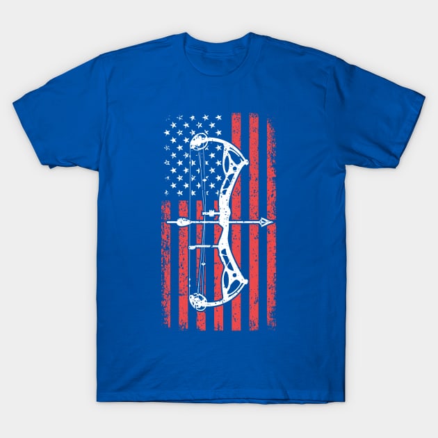 American Flag Hunter Archer Men Patriotic Bow Hunting T-Shirt by Pennelli Studio